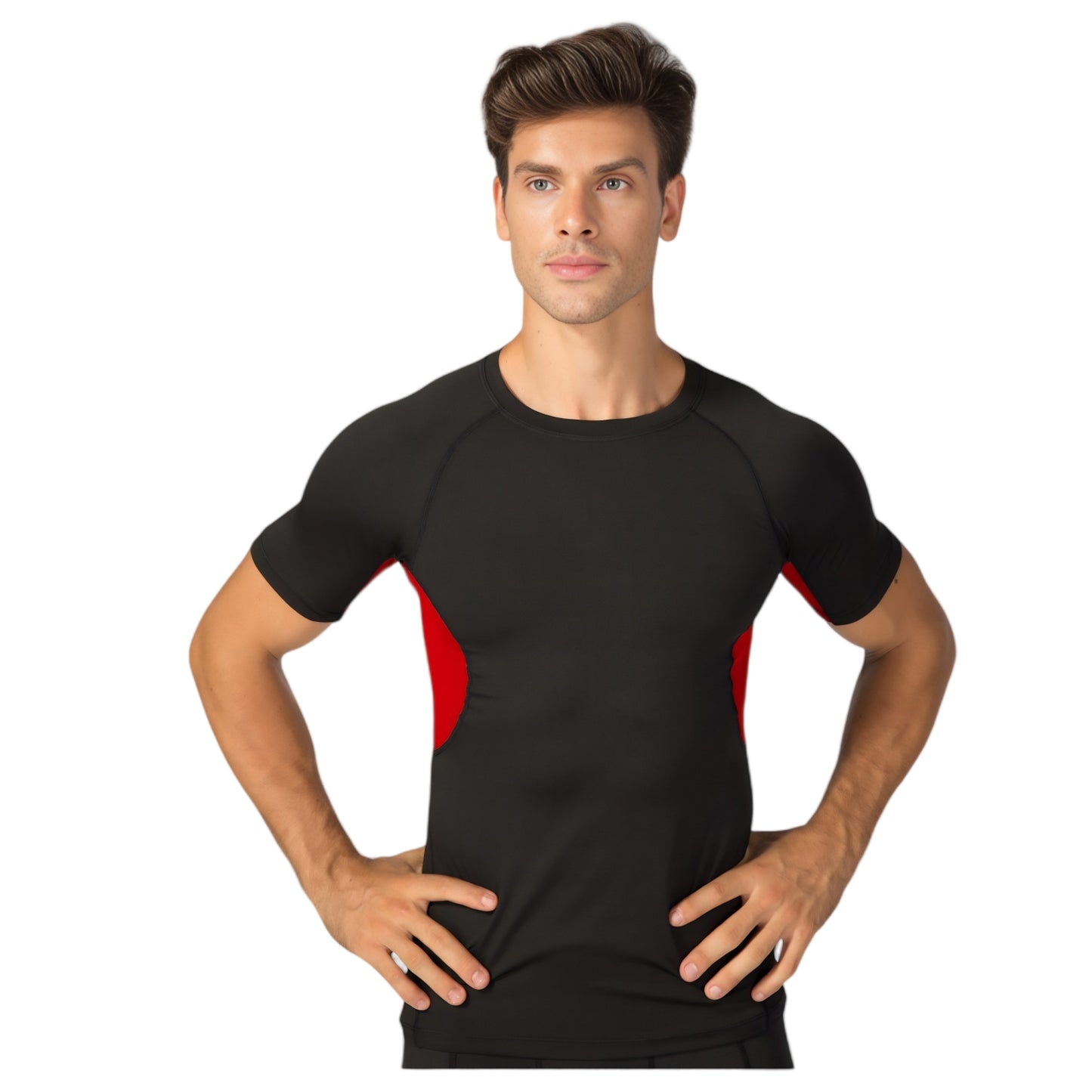 Anna-Kaci Active Men's Fitted Short Sleeve Athletic Shirt with Crew Neck and Color Block Side Panels