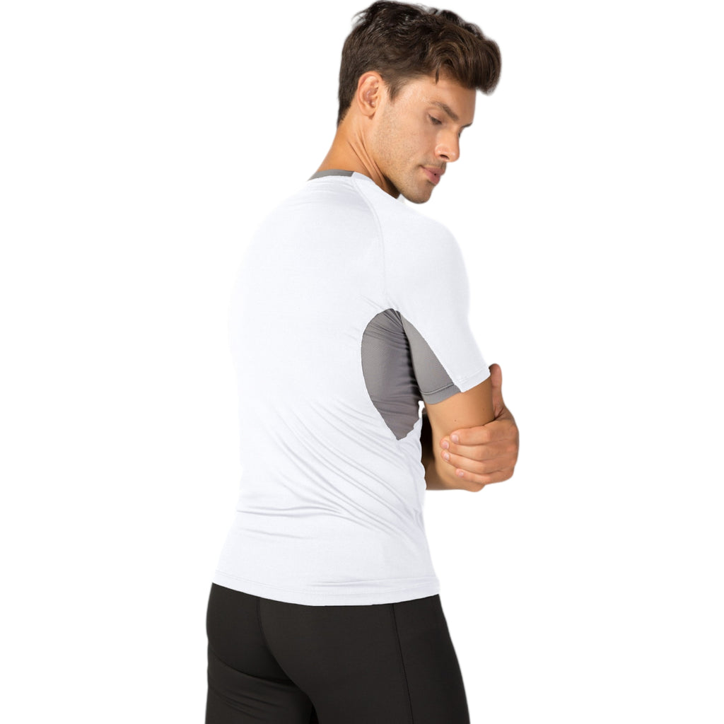 Anna-Kaci Active Men's Fitted Short Sleeve Athletic Shirt with Crew Neck and Color Block Side Panels