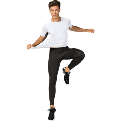 Anna-Kaci Active Men's Fitted Short Sleeve Athletic Shirt with Crew Neck and Color Block Side Panels