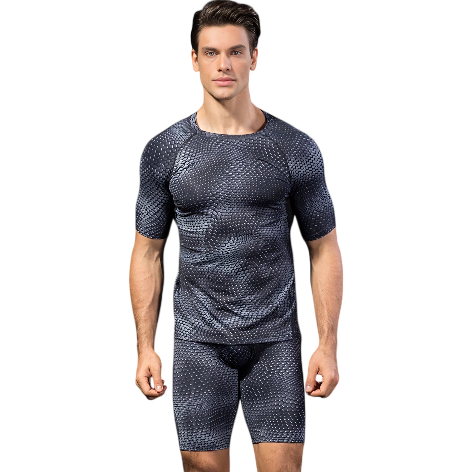 Anna-Kaci Active Men's Honeycomb Textured Compression Shirt with Short Sleeves and Stretch Fit