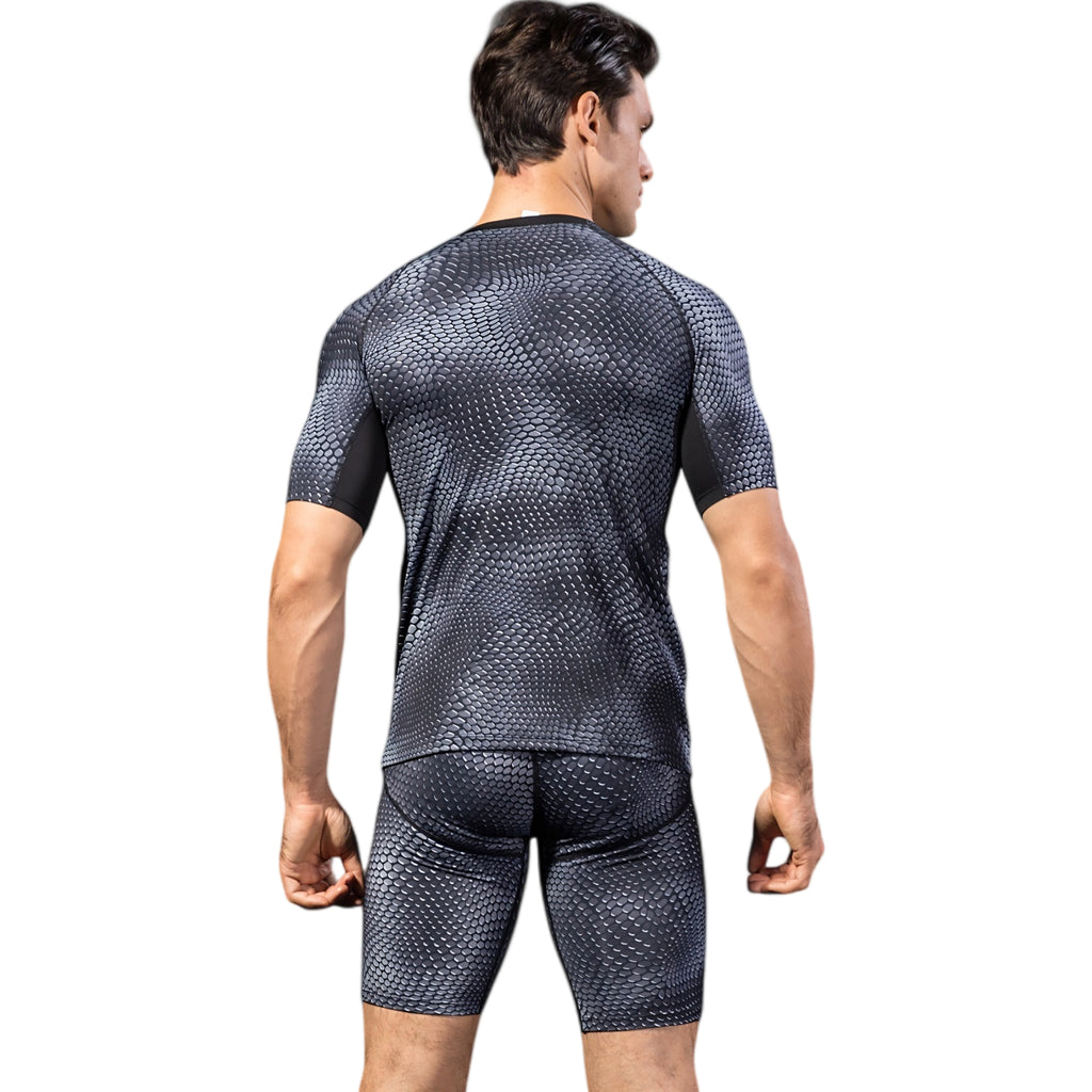 Anna-Kaci Active Men's Honeycomb Textured Compression Shirt with Short Sleeves and Stretch Fit