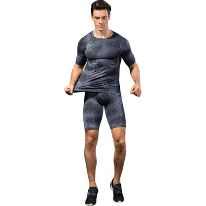 Anna-Kaci Active Men's Honeycomb Textured Compression Shirt with Short Sleeves and Stretch Fit
