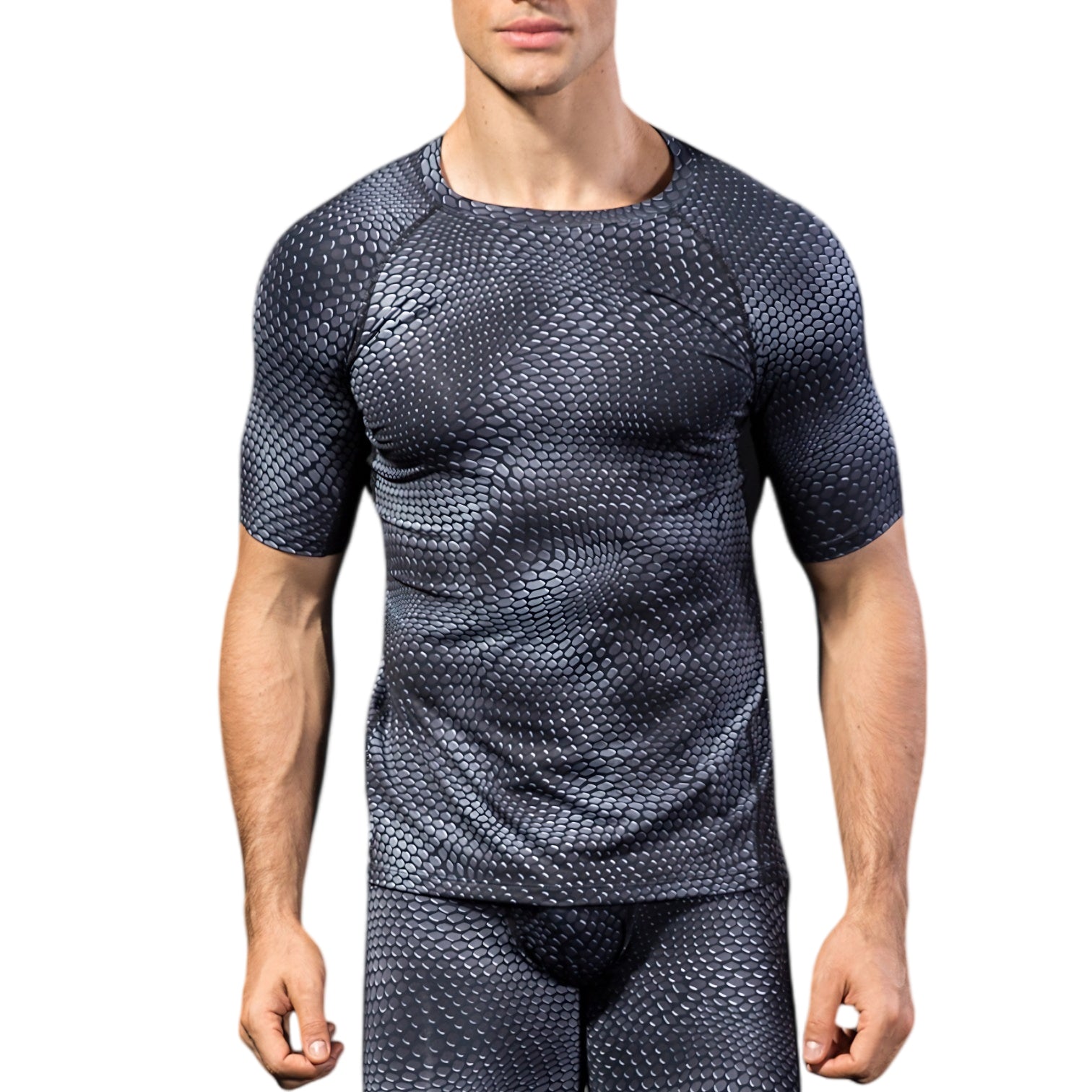 Anna-Kaci Active Men's Honeycomb Textured Compression Shirt with Short Sleeves and Stretch Fit