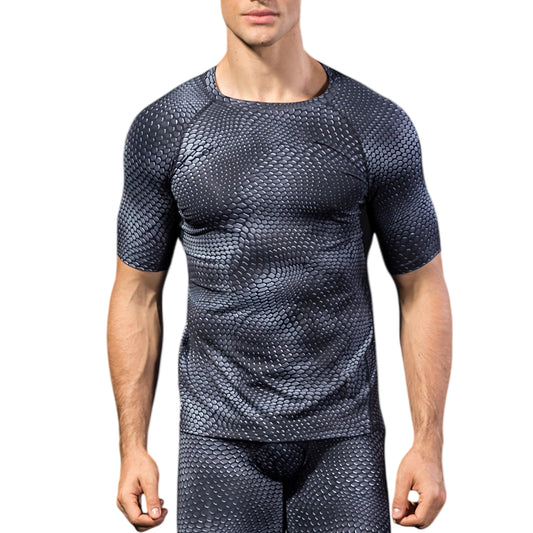 Anna-Kaci Active Men's Honeycomb Textured Compression Shirt with Short Sleeves and Stretch Fit