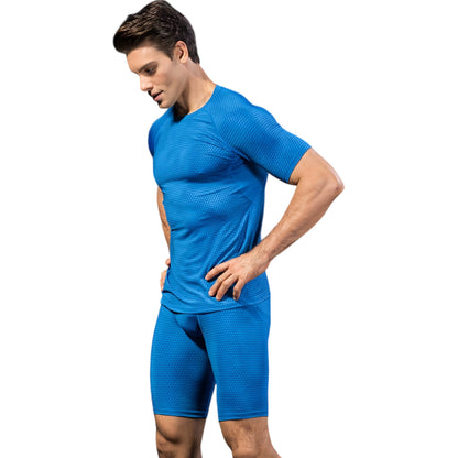 Anna-Kaci Active Men's Honeycomb Textured Compression Shirt with Short Sleeves and Stretch Fit