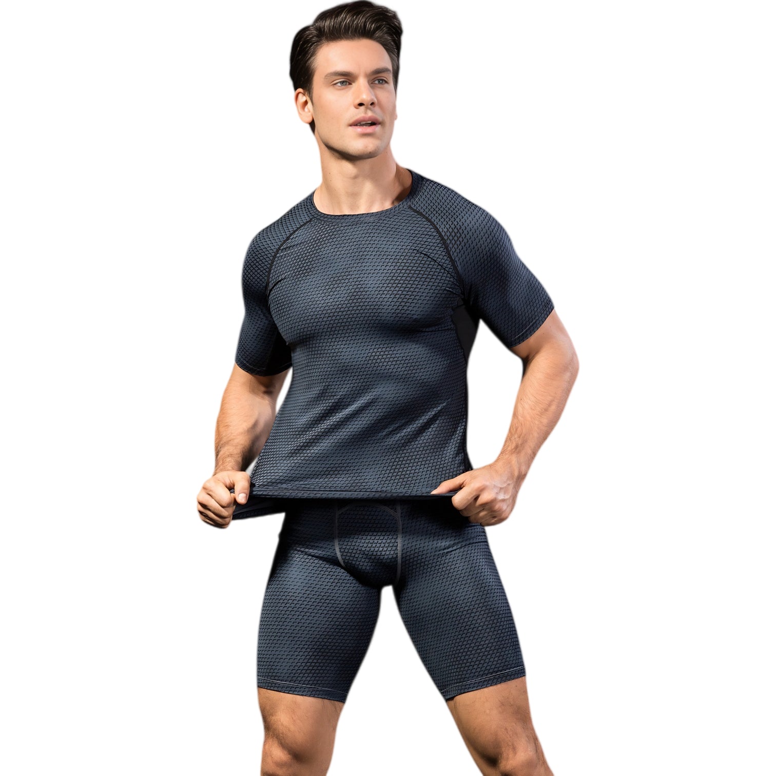 Anna-Kaci Active Men's Honeycomb Textured Compression Shirt with Short Sleeves and Stretch Fit