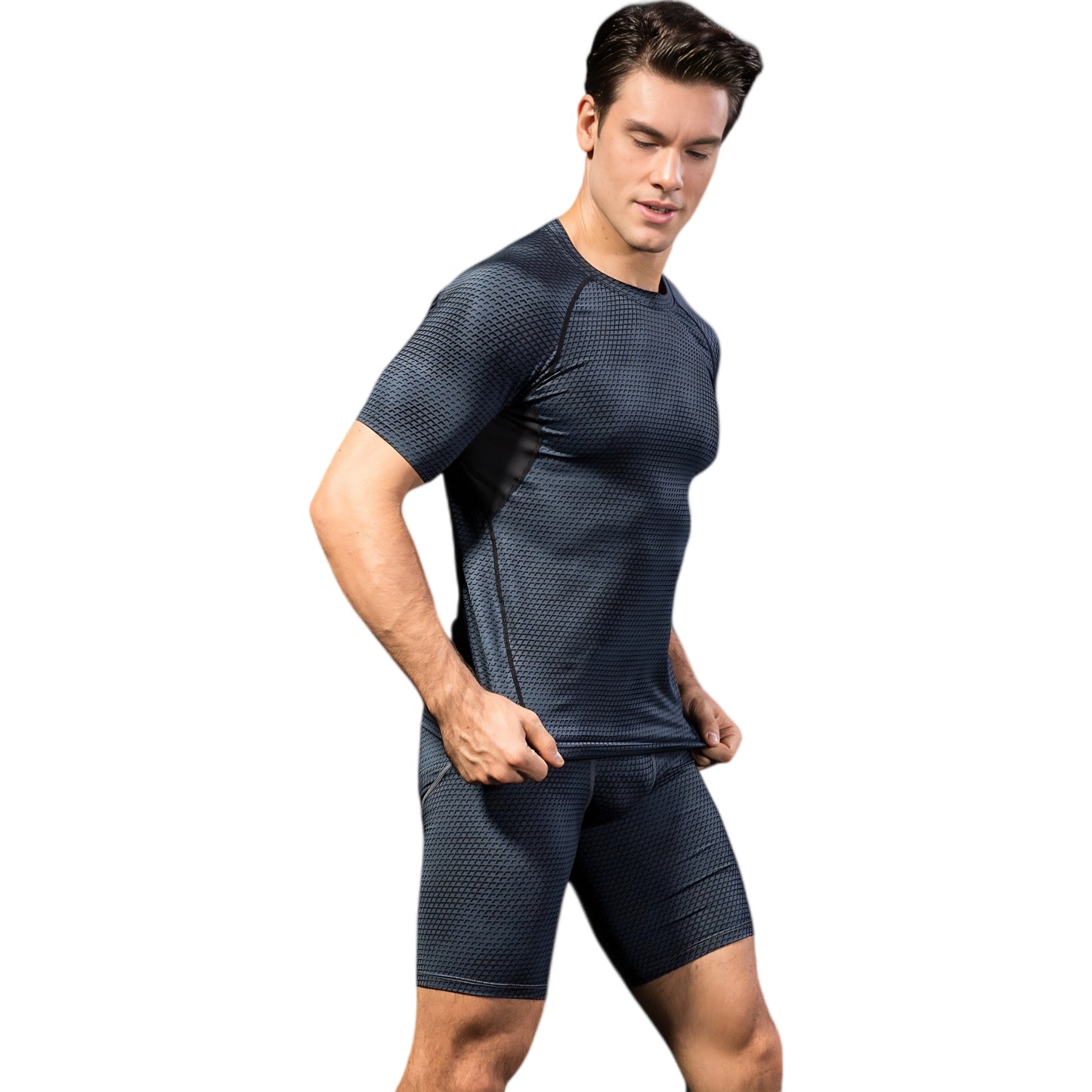 Anna-Kaci Active Men's Honeycomb Textured Compression Shirt with Short Sleeves and Stretch Fit