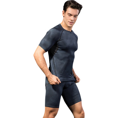 Anna-Kaci Active Men's Honeycomb Textured Compression Shirt with Short Sleeves and Stretch Fit