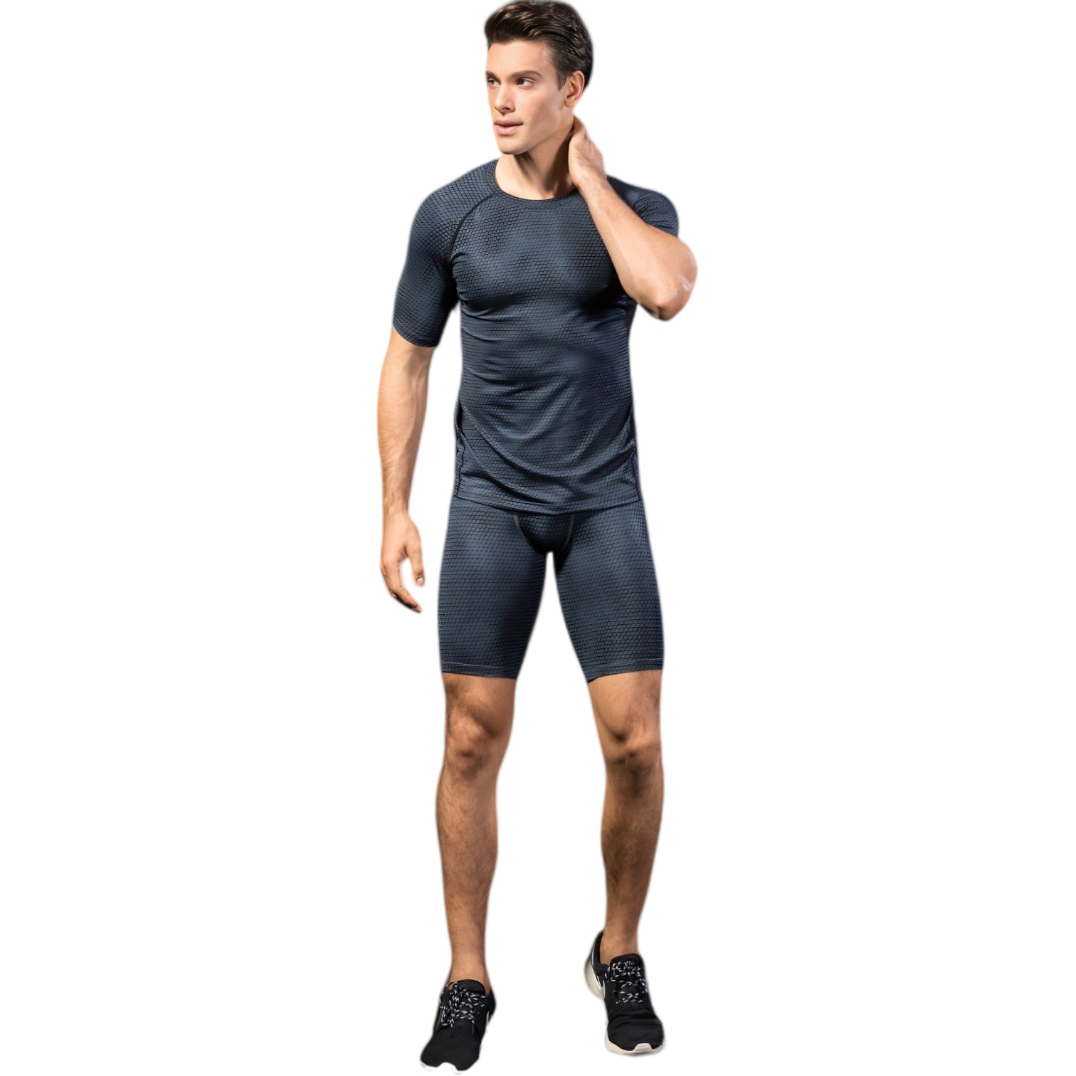 Anna-Kaci Active Men's Honeycomb Textured Compression Shirt with Short Sleeves and Stretch Fit