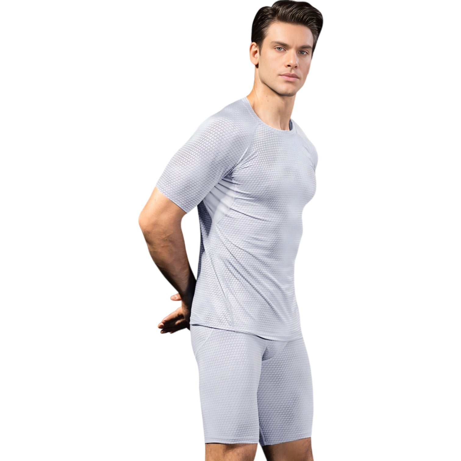 Anna-Kaci Active Men's Honeycomb Textured Compression Shirt with Short Sleeves and Stretch Fit