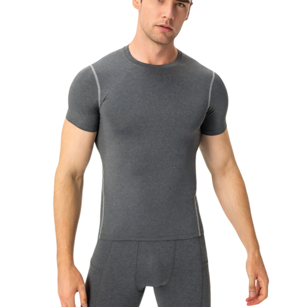 Anna-Kaci Active Men's Short Sleeve Compression Shirt with Stretch Fit and Moisture-Wicking Fabric