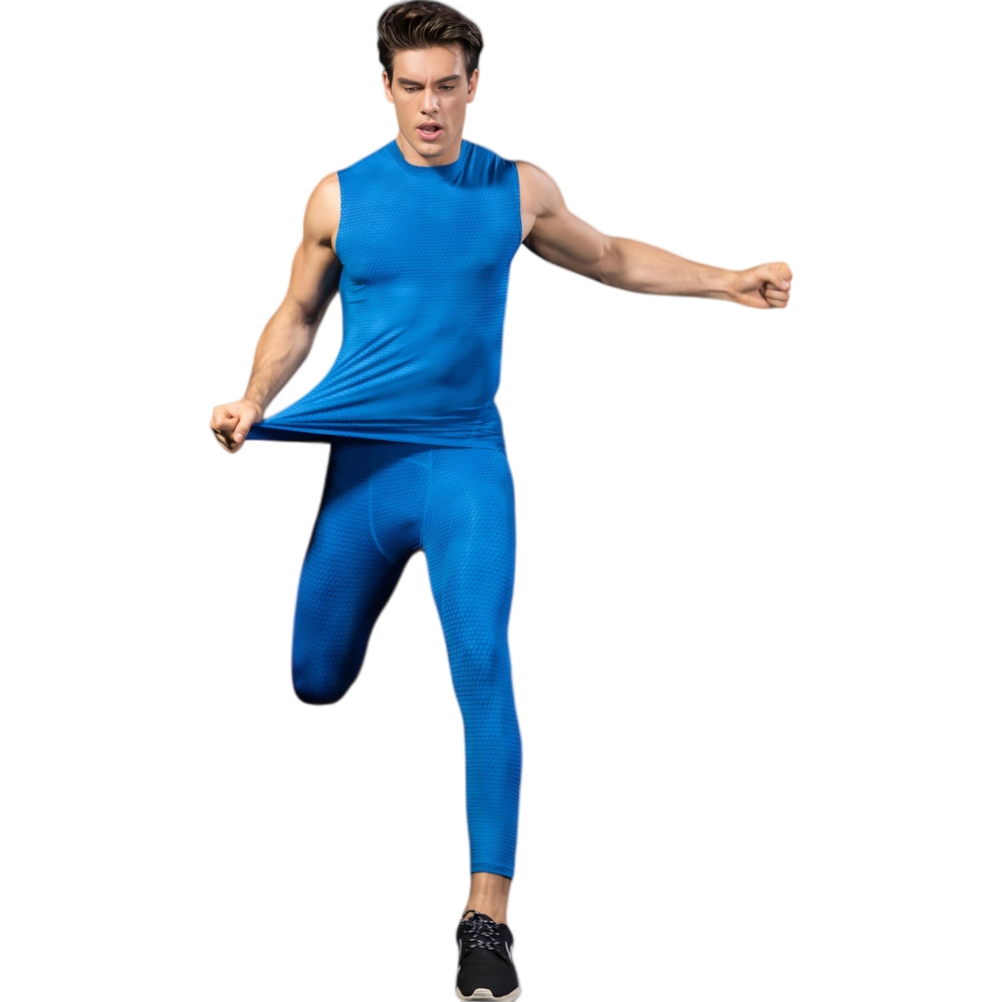 Anna-Kaci Active Men's Sleeveless Compression Workout Top with Textured Fabric and Fitted Athletic Cut