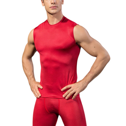 Anna-Kaci Active Men's Sleeveless Compression Workout Top with Textured Fabric and Fitted Athletic Cut