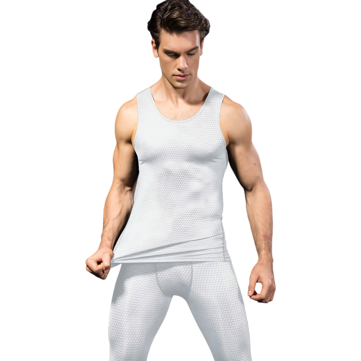 Anna-Kaci Active Men's Sleeveless Compression Tank Top with Textured Fabric and Scoop Neckline