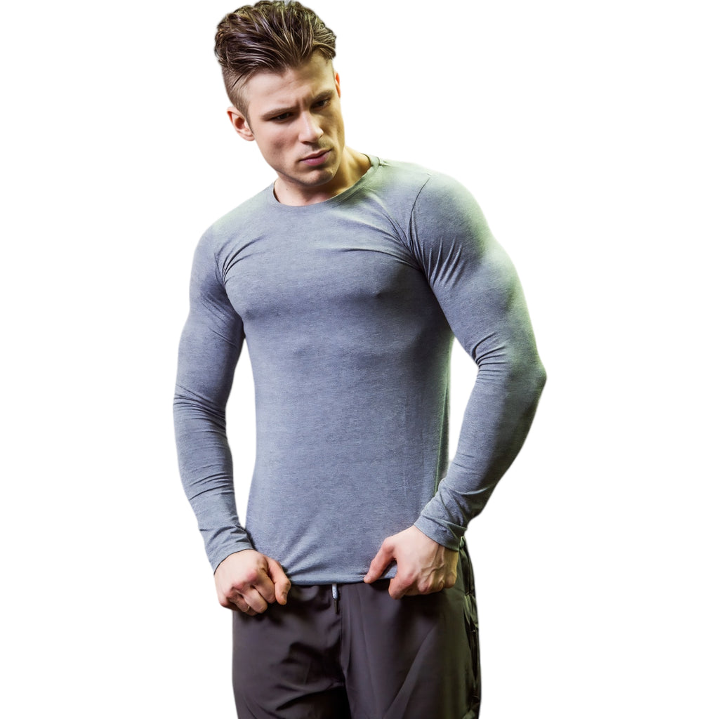 Anna-Kaci Active Men's Long Sleeve Compression Shirt with Crew Neck and Stretch Performance Fit