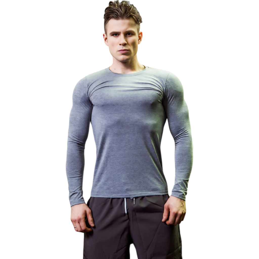 Anna-Kaci Active Men's Long Sleeve Compression Shirt with Crew Neck and Stretch Performance Fit