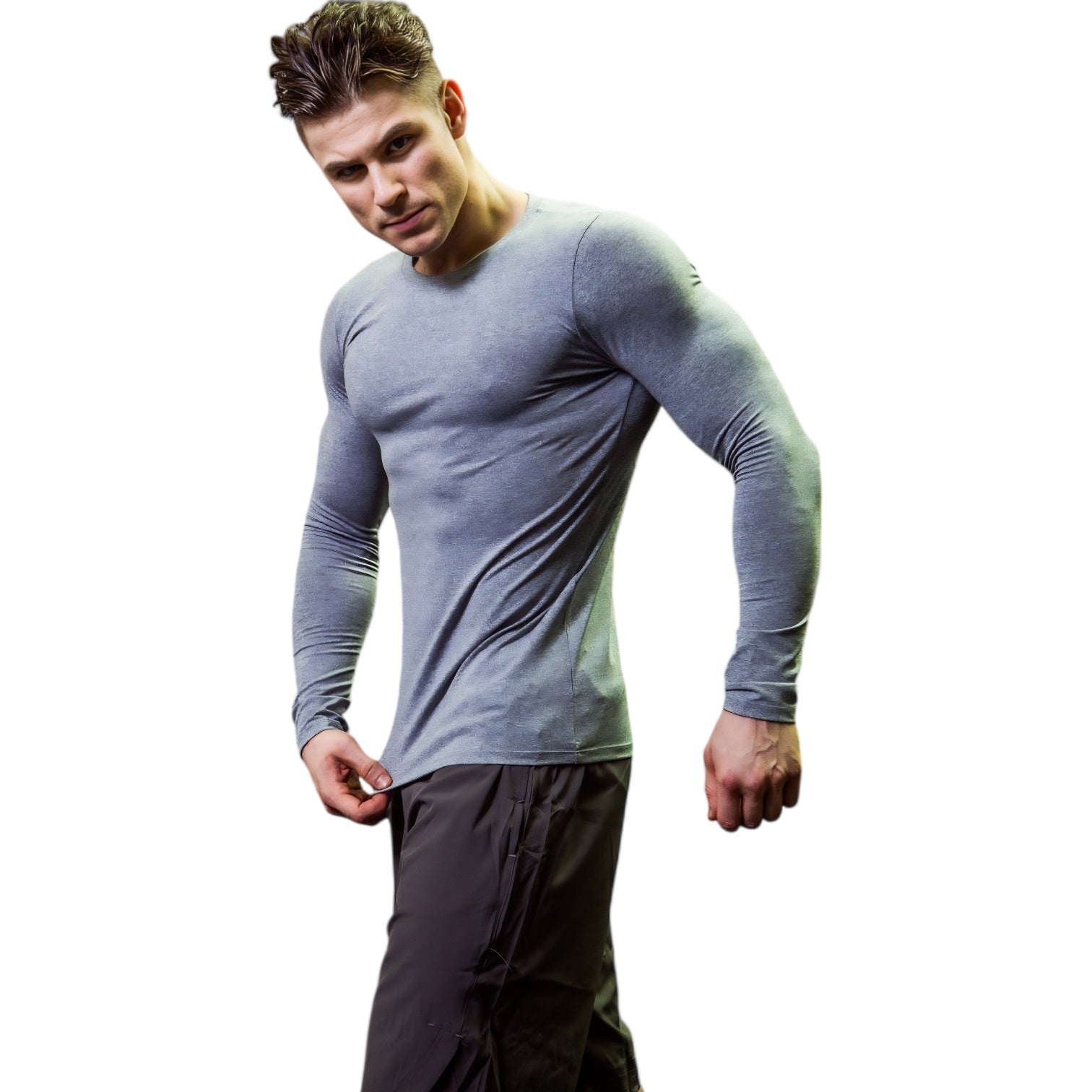 Anna-Kaci Active Men's Long Sleeve Compression Shirt with Crew Neck and Stretch Performance Fit