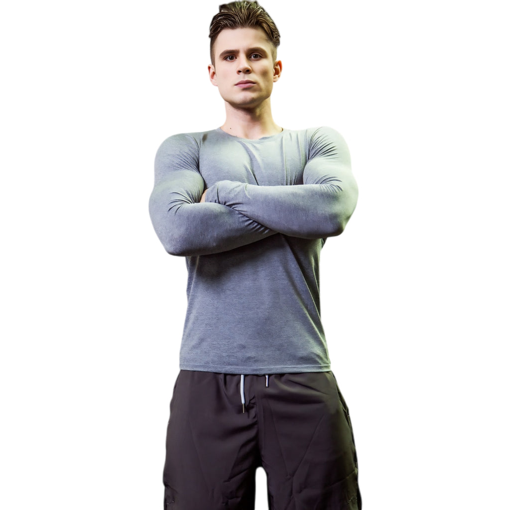 Anna-Kaci Active Men's Long Sleeve Compression Shirt with Crew Neck and Stretch Performance Fit