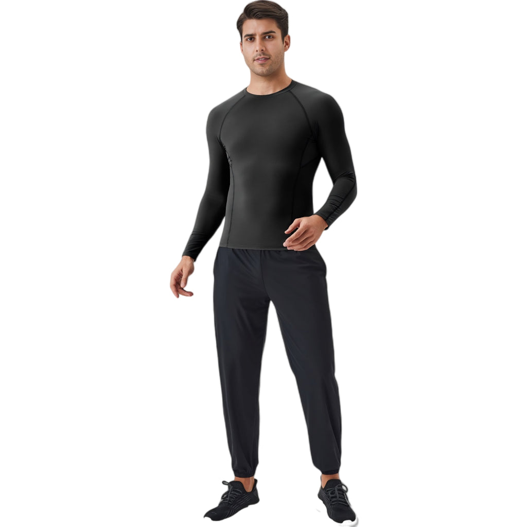 Anna-Kaci Active Men's Long Sleeve Compression Shirt with Stretch Fit and Athletic Seam Detailing