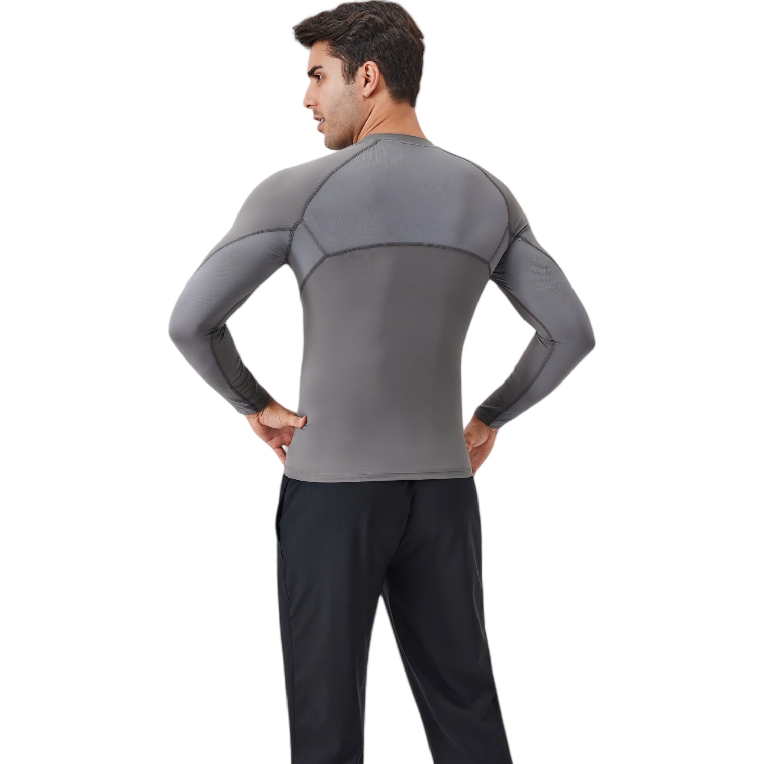 Anna-Kaci Active Men's Long Sleeve Compression Shirt with Stretch Fit and Athletic Seam Detailing