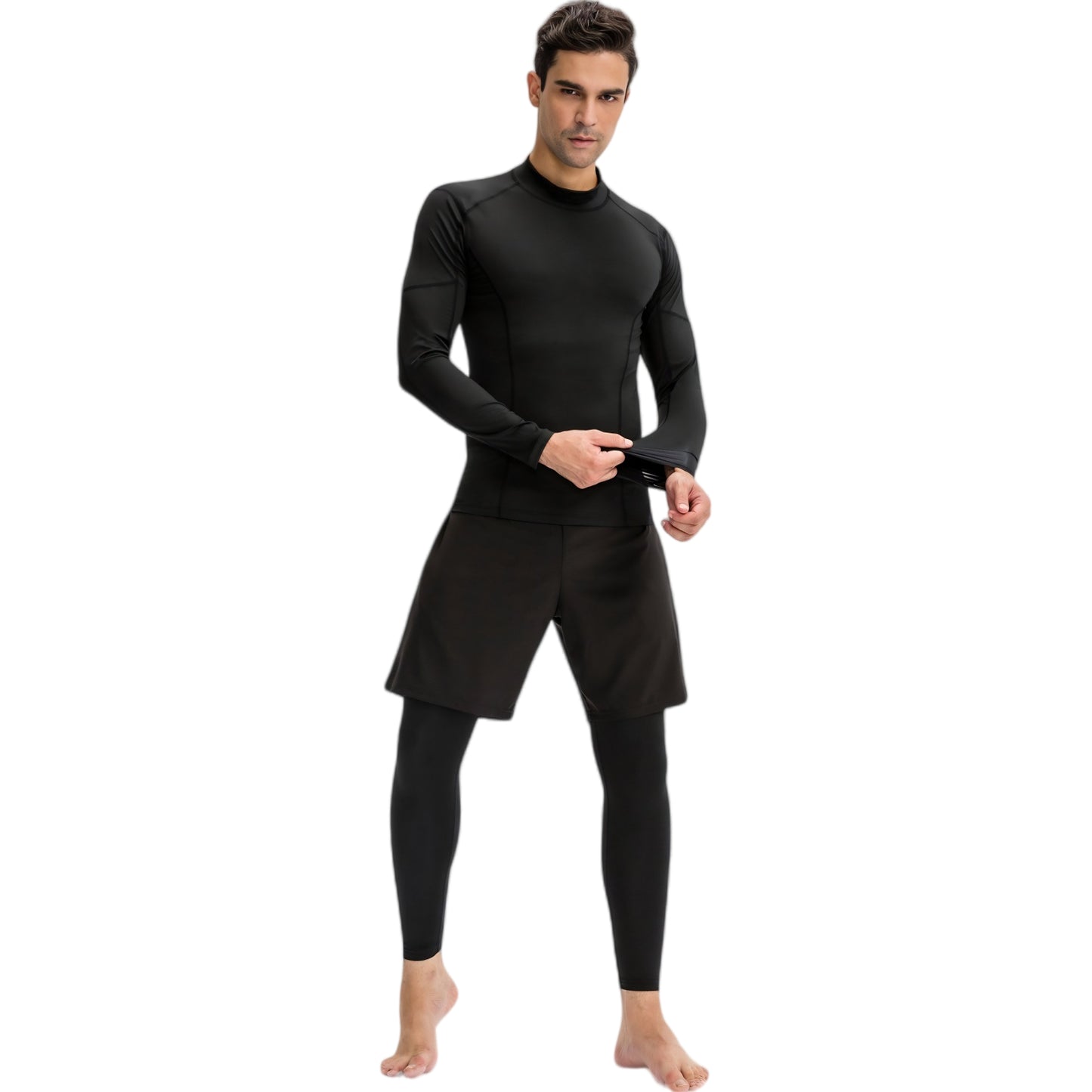 Anna-Kaci Active Men's Long Sleeve Compression Shirt with Contrast Stitching and Athletic Fit