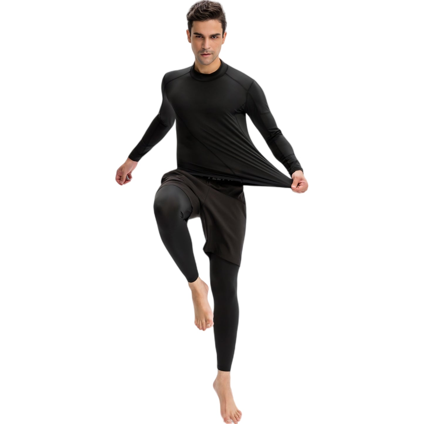 Anna-Kaci Active Men's Long Sleeve Compression Shirt with Contrast Stitching and Athletic Fit