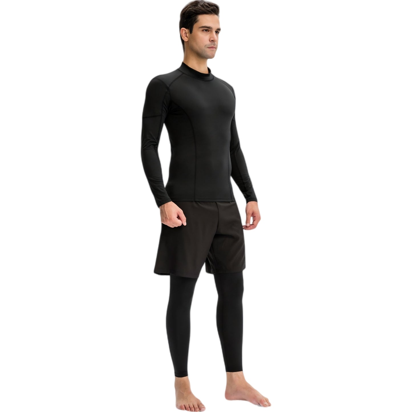 Anna-Kaci Active Men's Long Sleeve Compression Shirt with Contrast Stitching and Athletic Fit