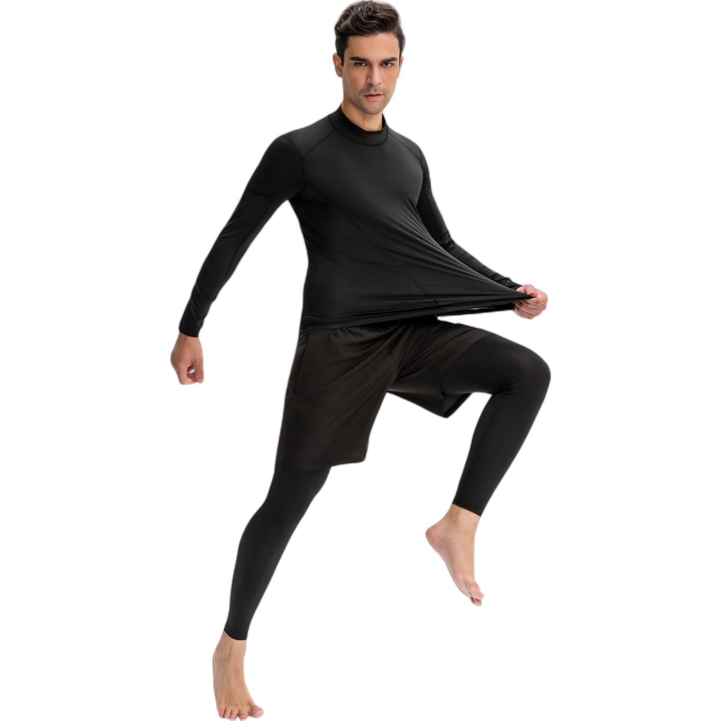 Anna-Kaci Active Men's Long Sleeve Compression Shirt with Contrast Stitching and Athletic Fit