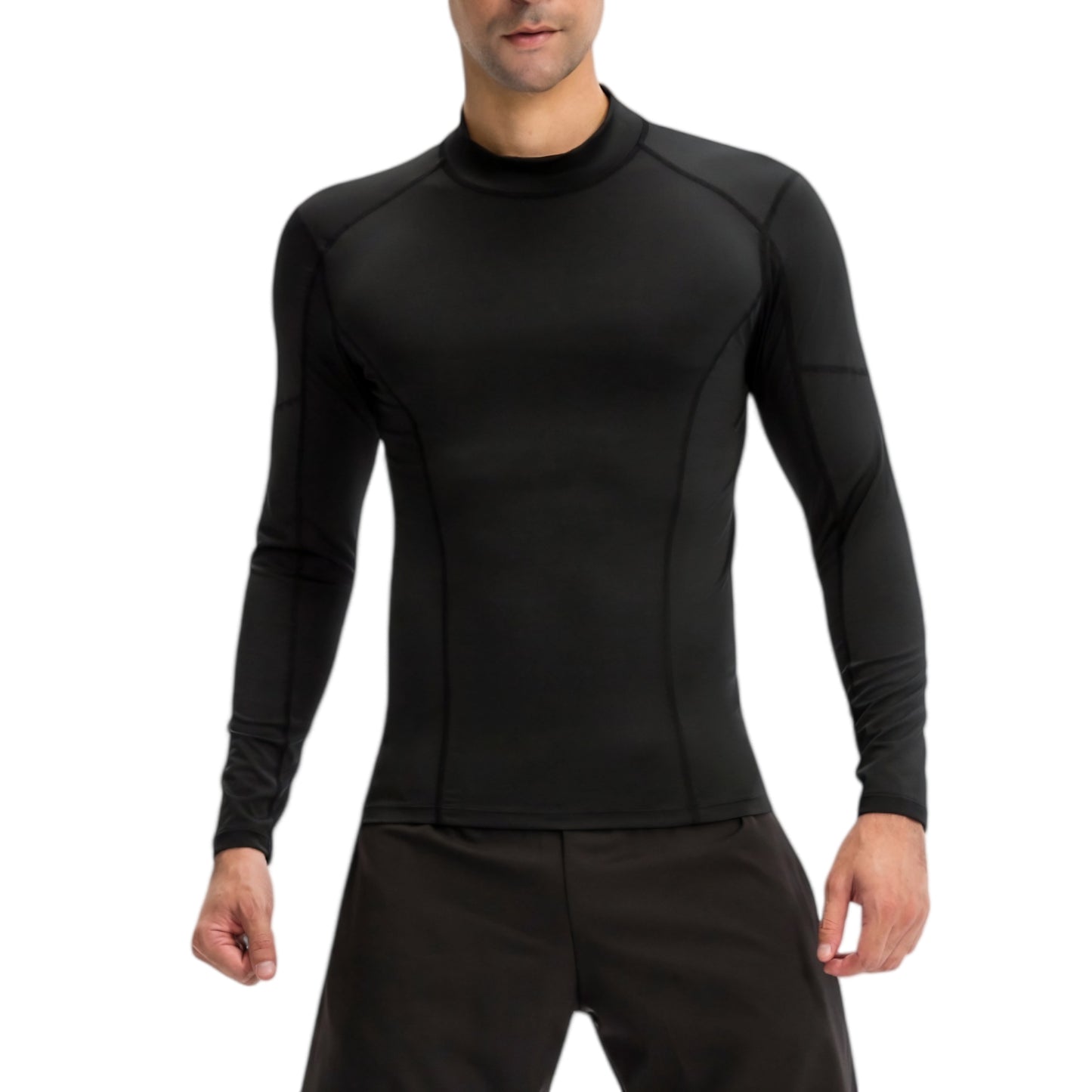 Anna-Kaci Active Men's Long Sleeve Compression Shirt with Contrast Stitching and Athletic Fit