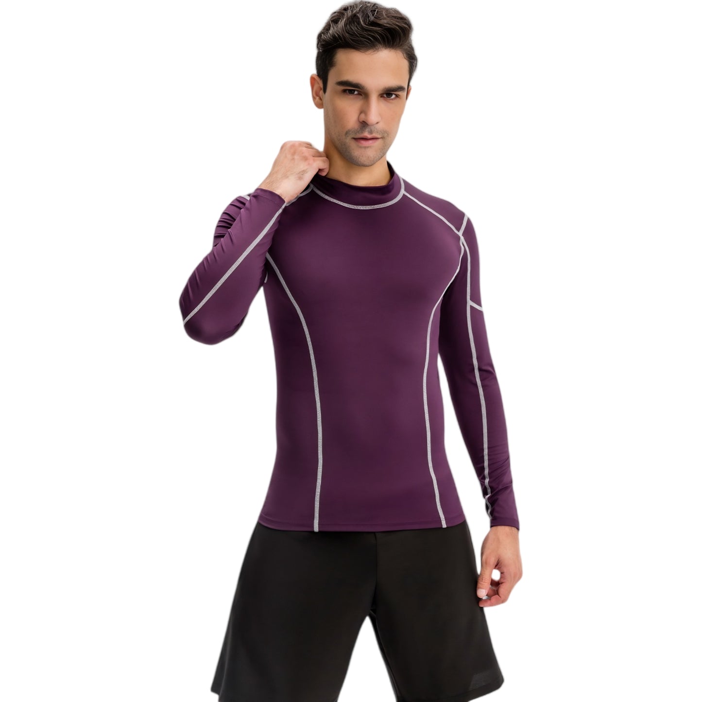 Anna-Kaci Active Men's Long Sleeve Compression Shirt with Contrast Stitching and Athletic Fit