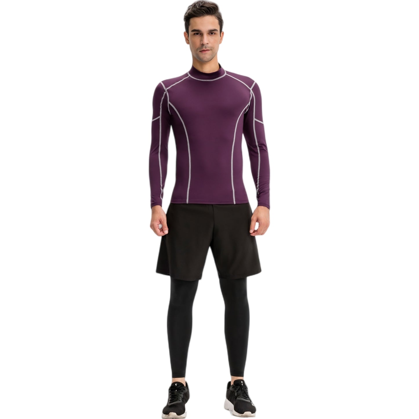 Anna-Kaci Active Men's Long Sleeve Compression Shirt with Contrast Stitching and Athletic Fit