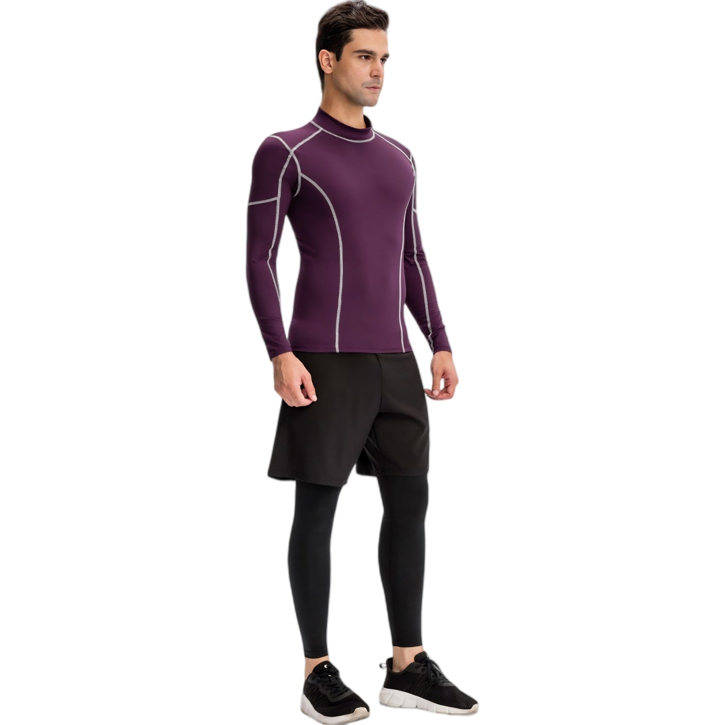 Anna-Kaci Active Men's Long Sleeve Compression Shirt with Contrast Stitching and Athletic Fit