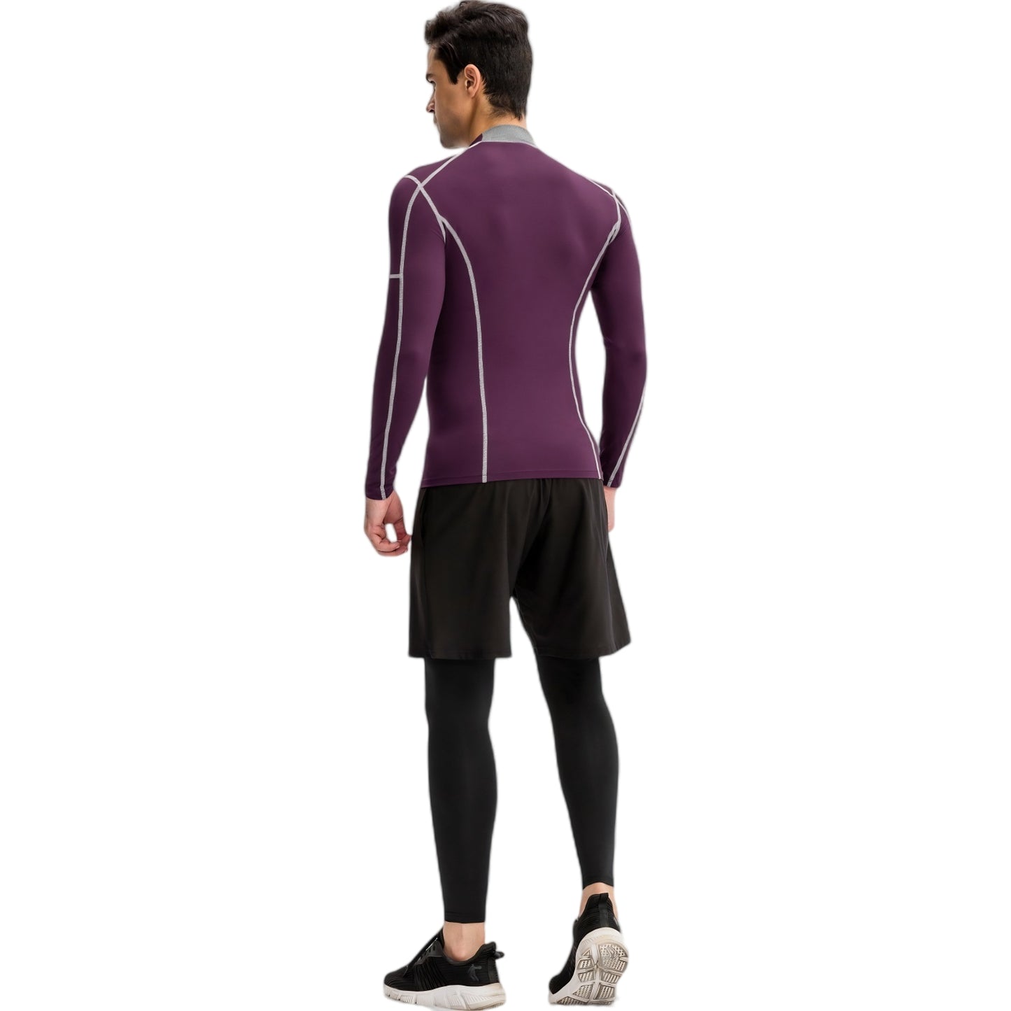 Anna-Kaci Active Men's Long Sleeve Compression Shirt with Contrast Stitching and Athletic Fit