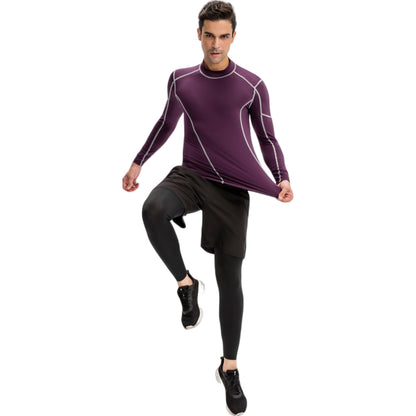 Anna-Kaci Active Men's Long Sleeve Compression Shirt with Contrast Stitching and Athletic Fit
