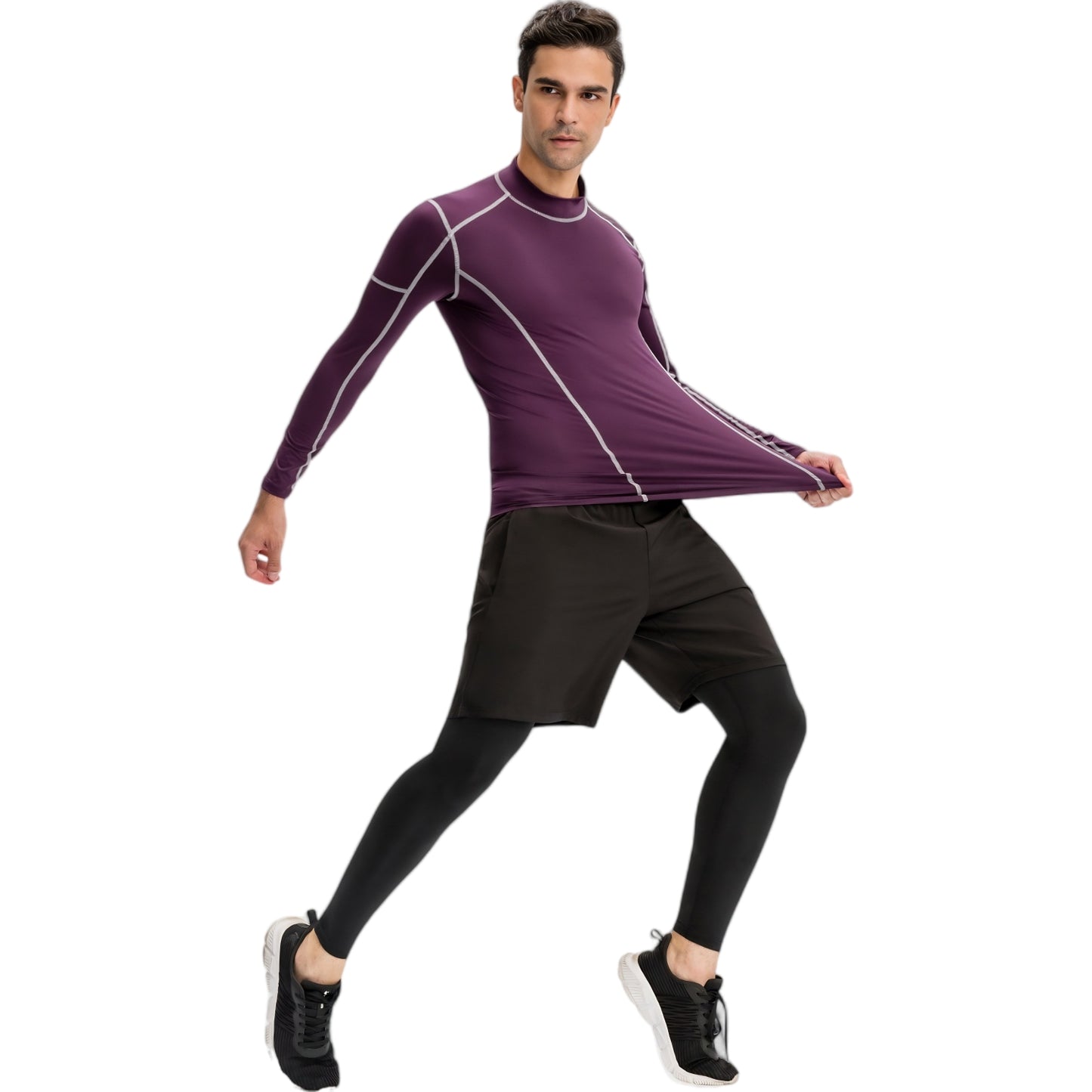 Anna-Kaci Active Men's Long Sleeve Compression Shirt with Contrast Stitching and Athletic Fit