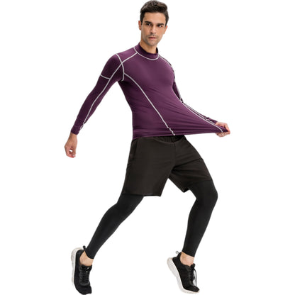 Anna-Kaci Active Men's Long Sleeve Compression Shirt with Contrast Stitching and Athletic Fit
