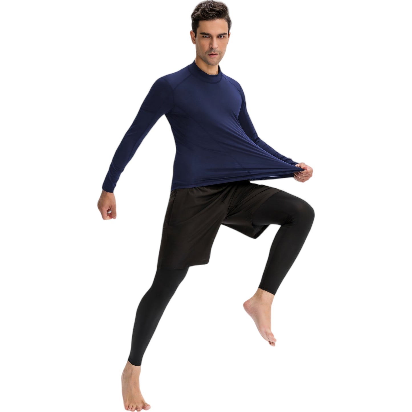 Anna-Kaci Active Men's Long Sleeve Compression Shirt with Contrast Stitching and Athletic Fit