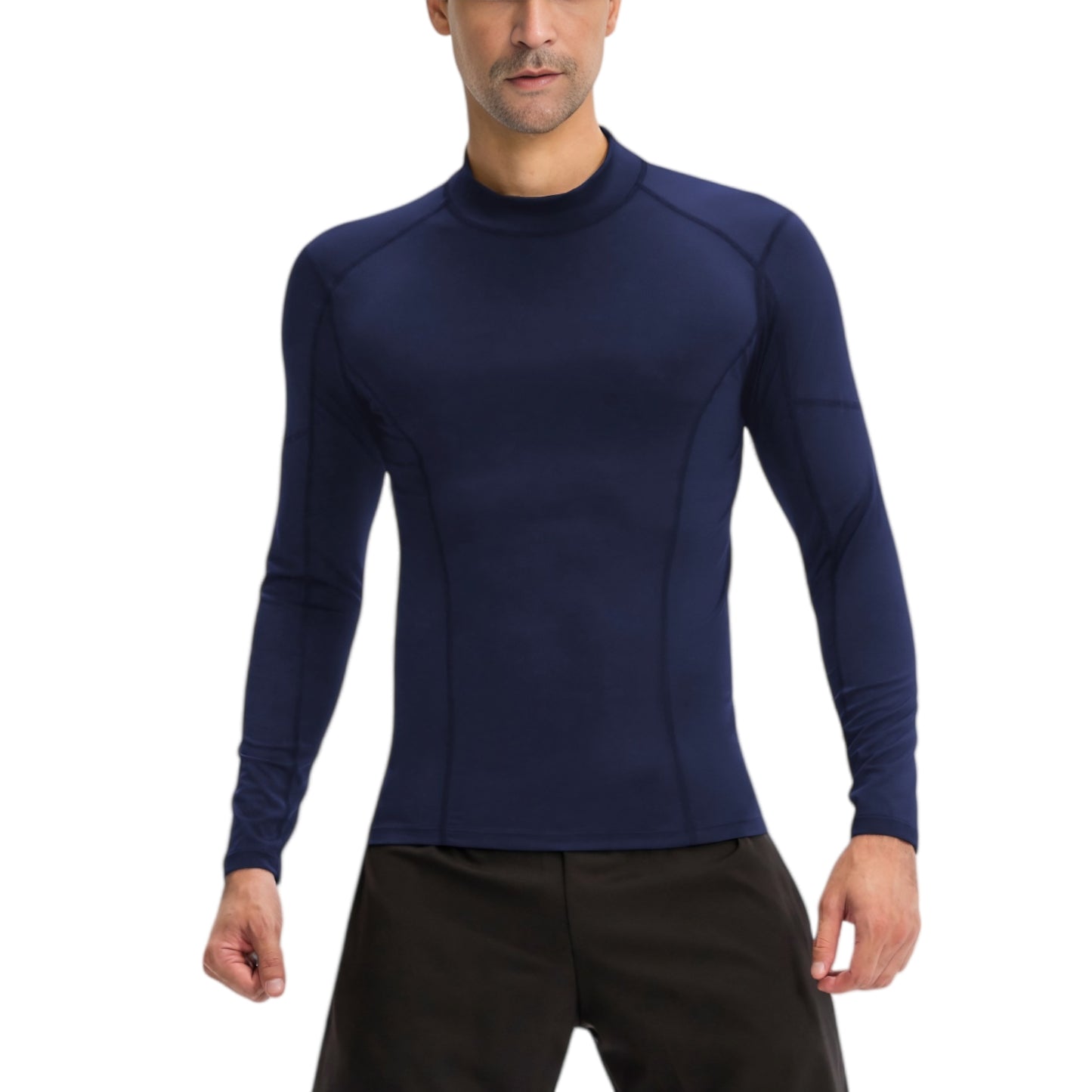 Anna-Kaci Active Men's Long Sleeve Compression Shirt with Contrast Stitching and Athletic Fit
