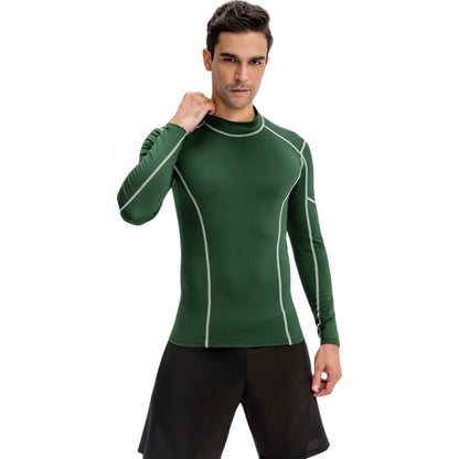 Anna-Kaci Active Men's Long Sleeve Compression Shirt with Contrast Stitching and Athletic Fit