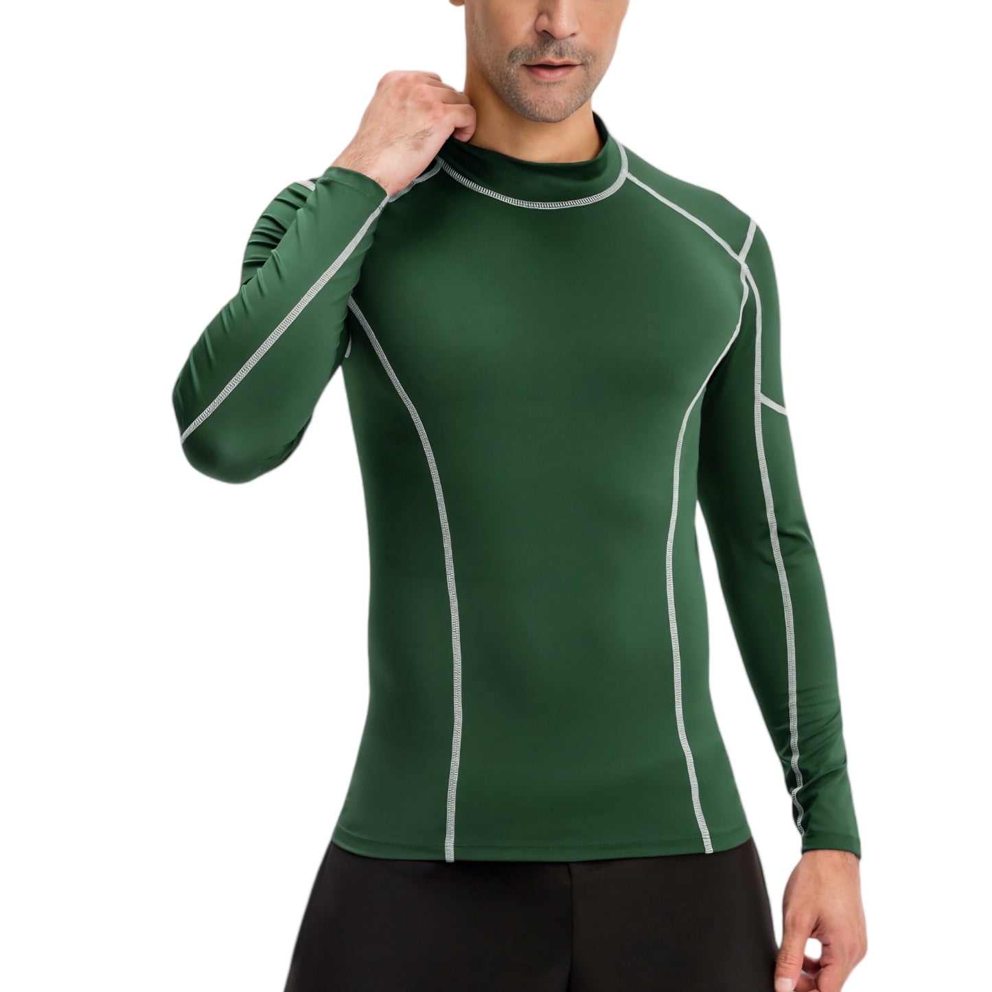 Anna-Kaci Active Men's Long Sleeve Compression Shirt with Contrast Stitching and Athletic Fit