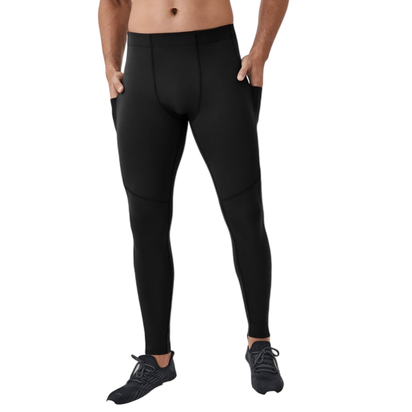 Anna-Kaci Active Men's Full-Length Compression Leggings with Side Pockets and Stretch Moisture-Wicking Fabric