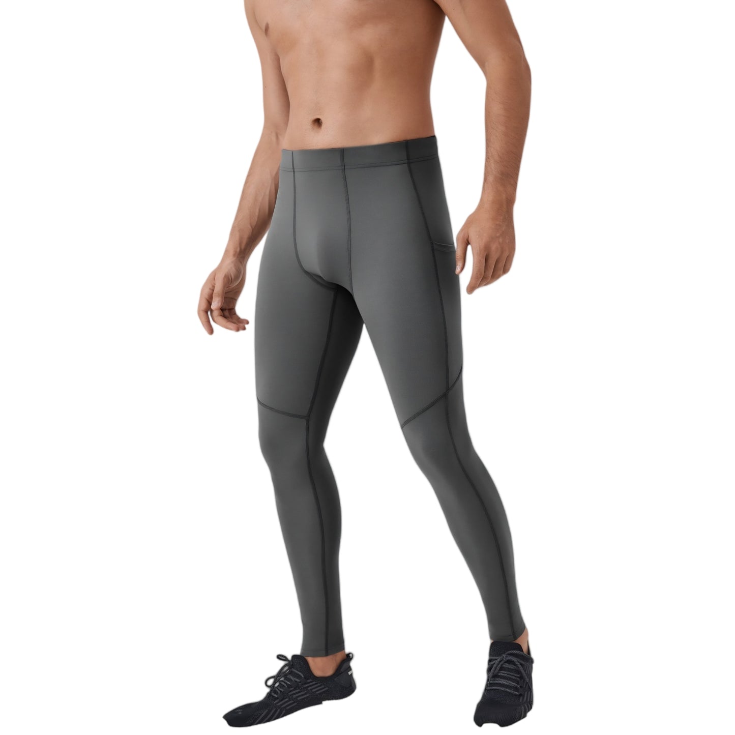 Anna-Kaci Active Men's Full-Length Compression Leggings with Side Pockets and Stretch Moisture-Wicking Fabric