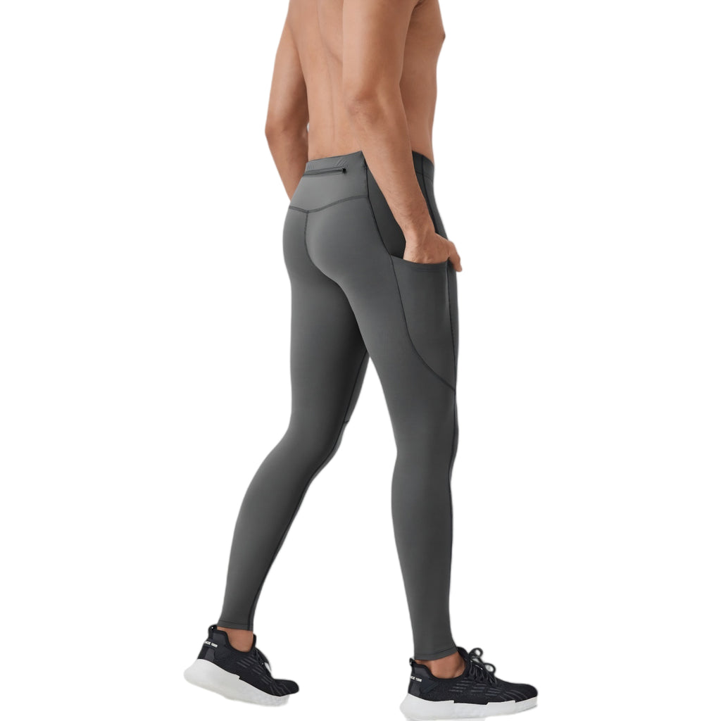 Anna-Kaci Active Men's Full-Length Compression Leggings with Side Pockets and Stretch Moisture-Wicking Fabric