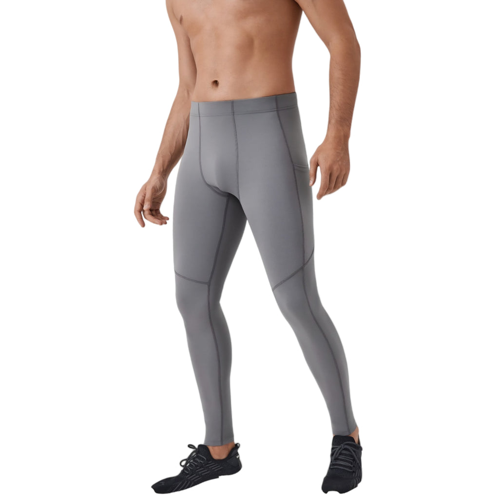 Anna-Kaci Active Men's Full-Length Compression Leggings with Side Pockets and Stretch Moisture-Wicking Fabric