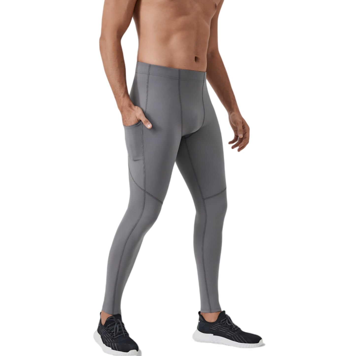 Anna-Kaci Active Men's Full-Length Compression Leggings with Side Pockets and Stretch Moisture-Wicking Fabric
