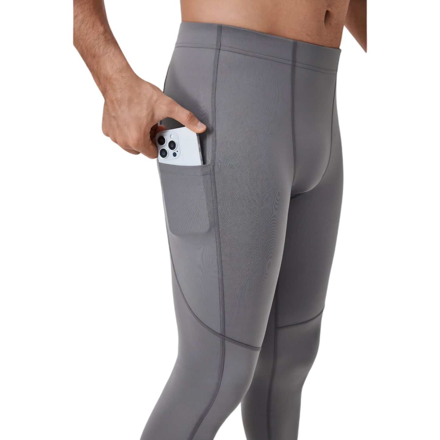 Anna-Kaci Active Men's Full-Length Compression Leggings with Side Pockets and Stretch Moisture-Wicking Fabric
