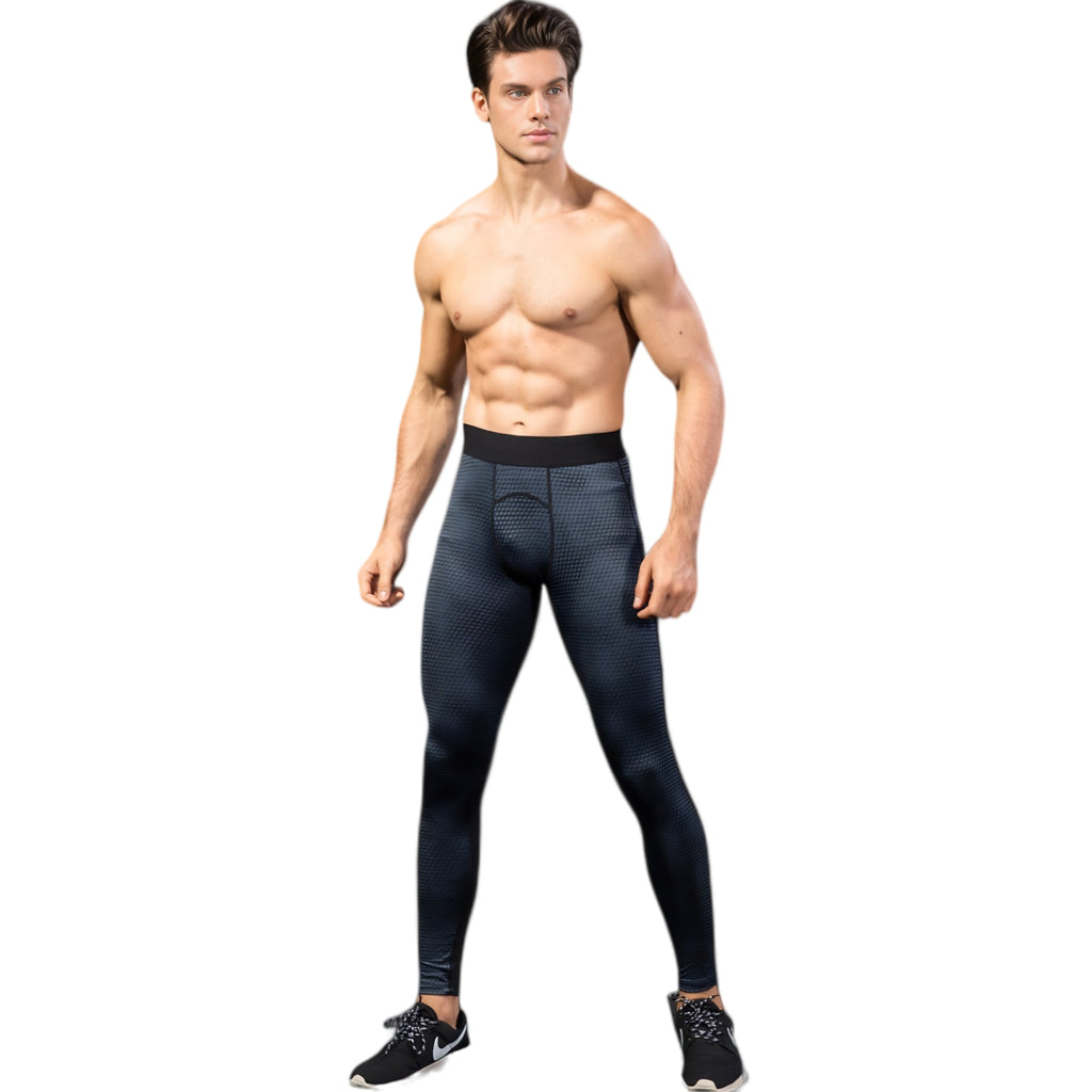 Anna-Kaci Active Men's High Performance Compression Leggings Full-Length with Honeycomb Texture and Elastic Waistband