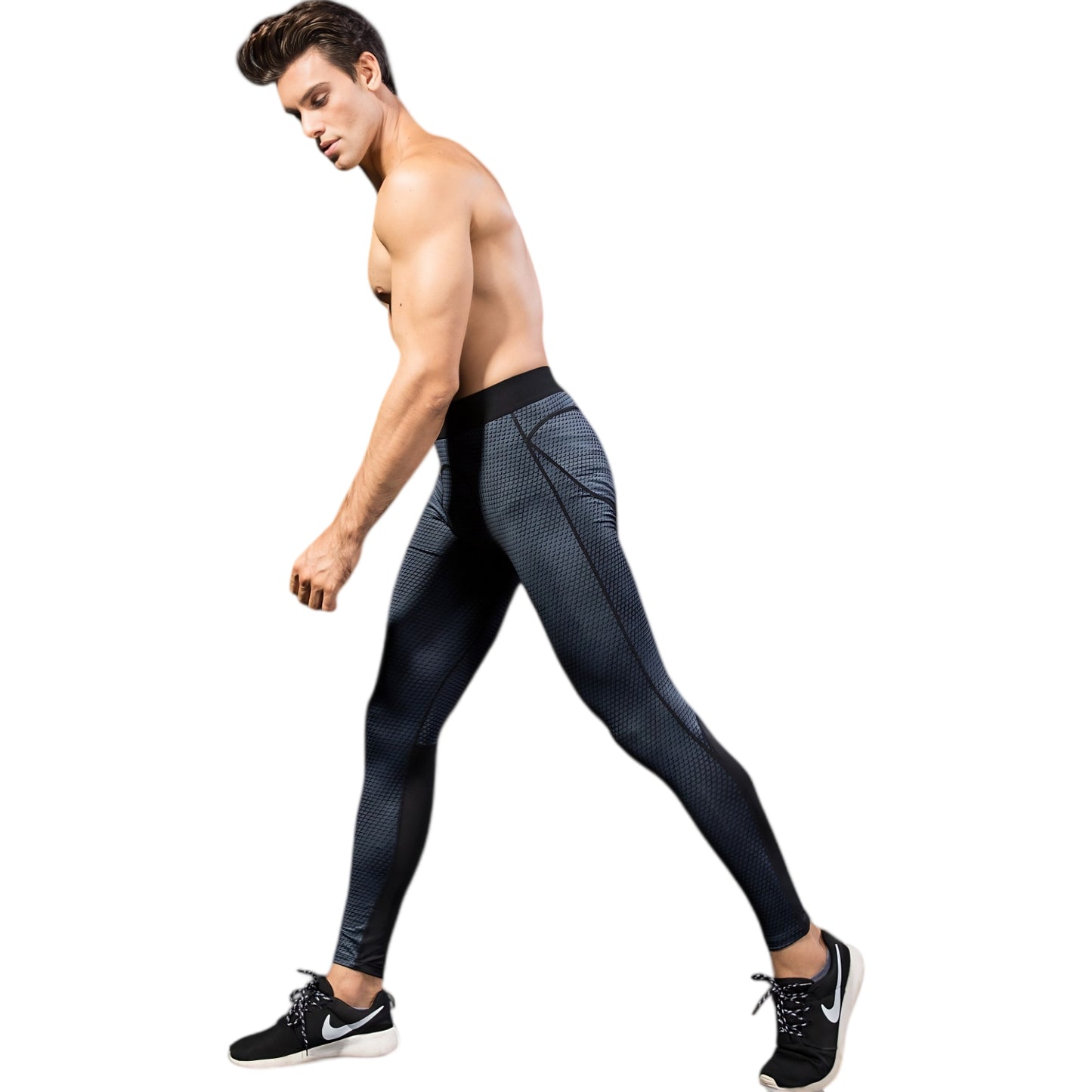 Anna-Kaci Active Men's High Performance Compression Leggings Full-Length with Honeycomb Texture and Elastic Waistband