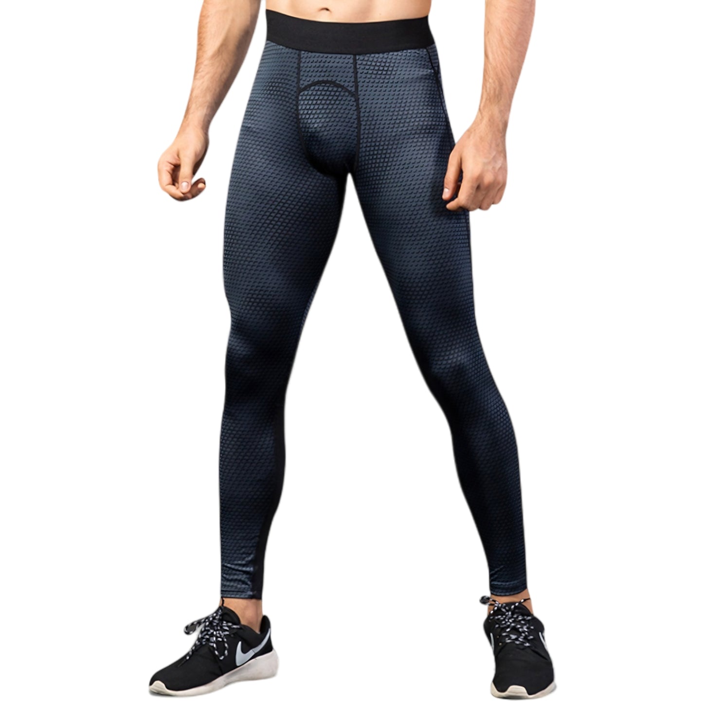Anna-Kaci Active Men's High Performance Compression Leggings Full-Length with Honeycomb Texture and Elastic Waistband