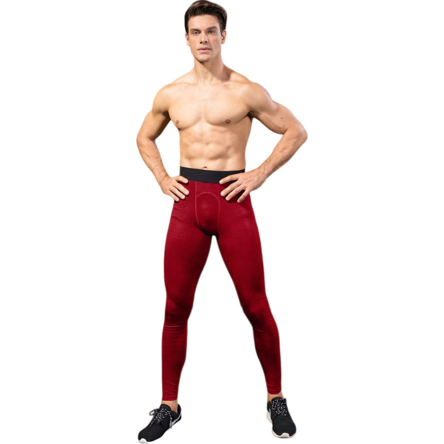 Anna-Kaci Active Men's High Performance Compression Leggings Full-Length with Honeycomb Texture and Elastic Waistband